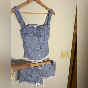 Frankie's Bikinis x Pink Blue Gingham Ruffle Set